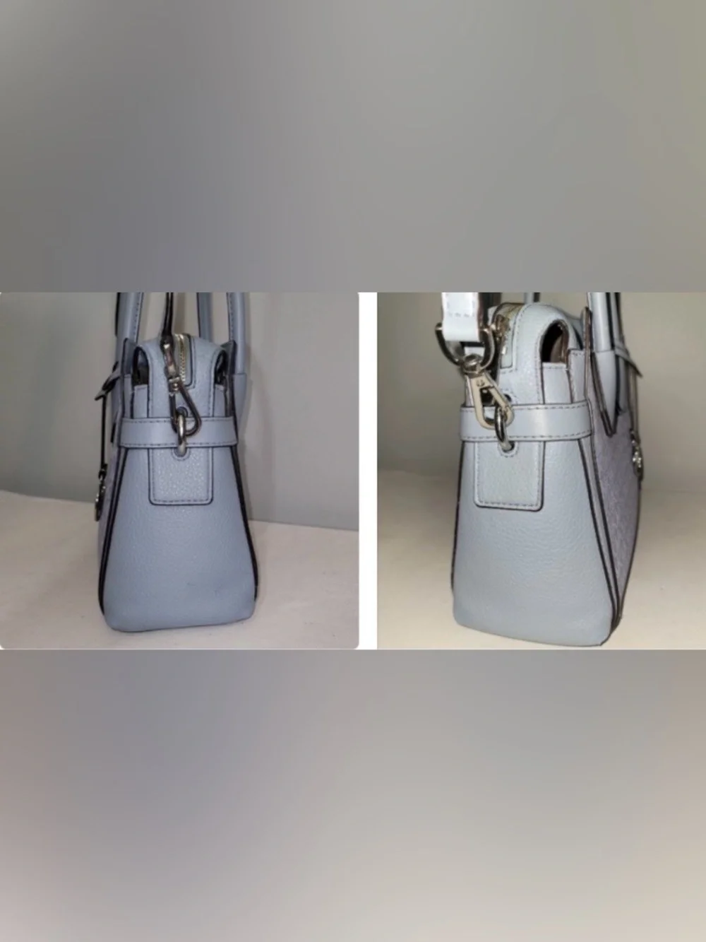 Michael Kors Mercer Satchel Crossbody Pale Blue Monogram Canvas Small
